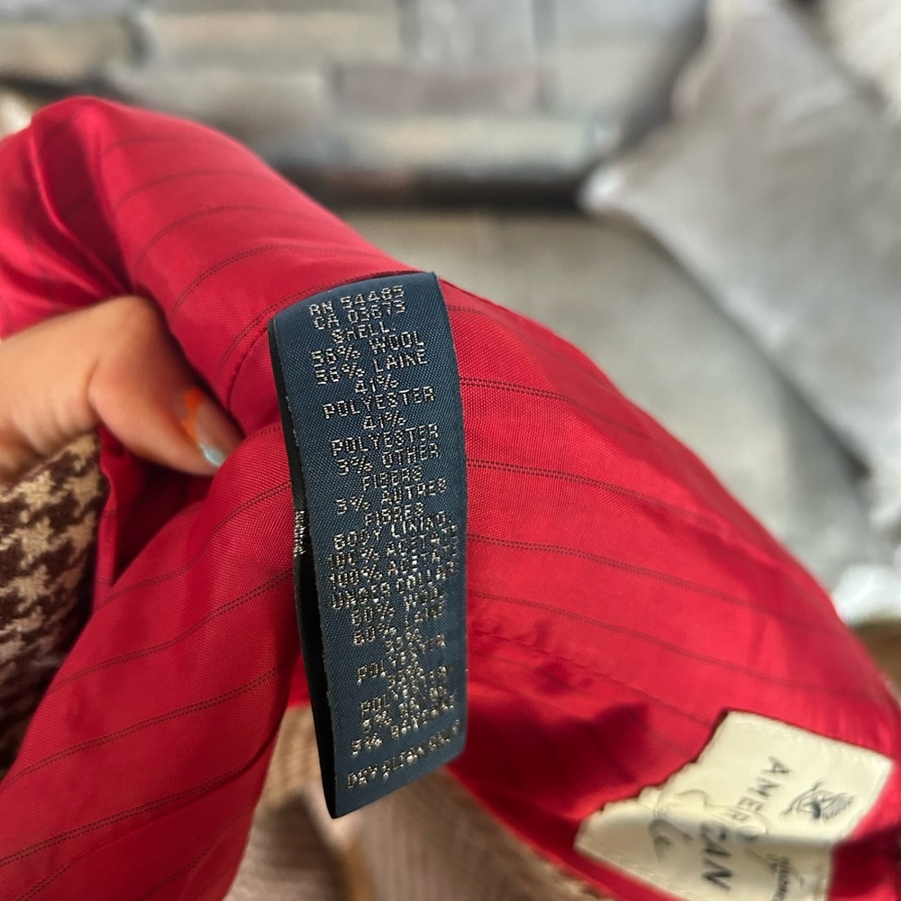 American Eagles Vintage 90s Brown Houndstooth Wool Blazer - Picture 7 of 12